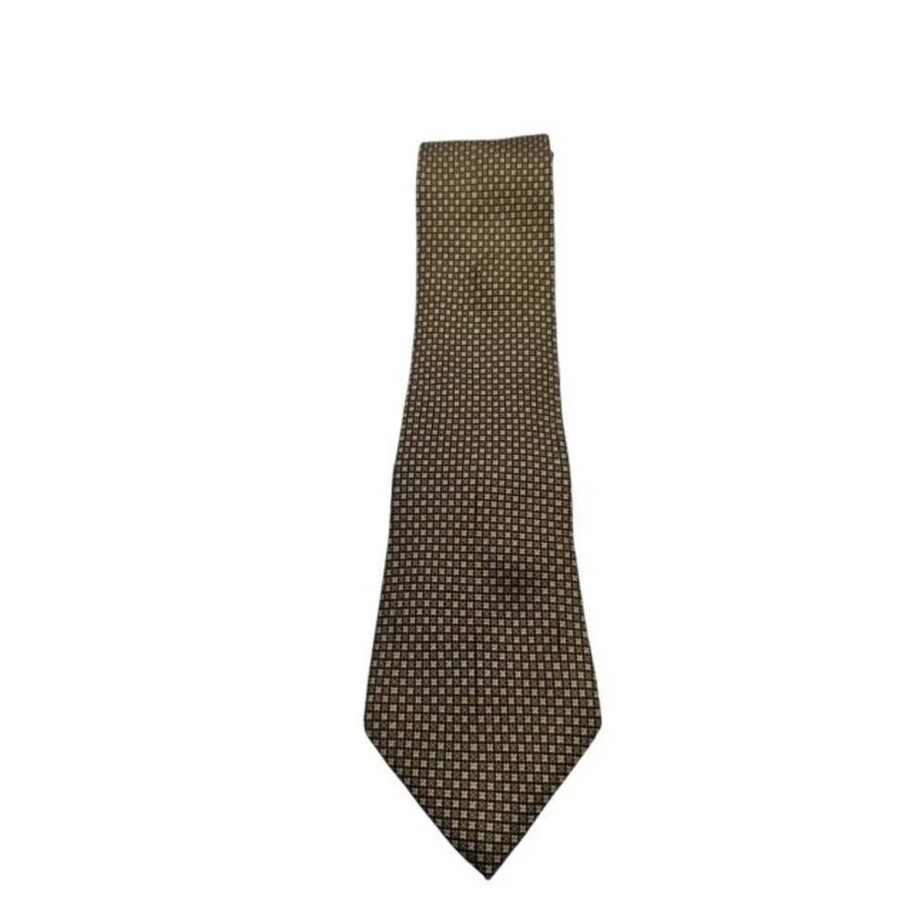 Tommy Hilfiger Vintage Silk Tie Gold Black White Geometric Micro Pattern Classic